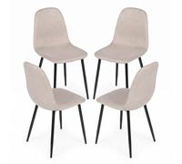 FurnitureR Lot de 4 Chaises de Réunion, Tissu Avoine/Gris Clairs, Dossier Ergonomique, Pieds Métalliques Noirs, Style Scandinave, Elégantes pour Bureau, Accueil, Salle Attente