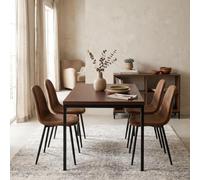 FurnitureR Lot de 5 PCS Salle à Manger Rétro, Table Rectangulaire 120 x 70 cm + 4 Chaises en Suede Marron avec Pieds en Métal, Design Rustique Charmant pour Le Salon ou la Cuisine