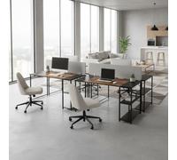 FurnitureR Poste de Travail Informatique, Bi-Matière Métal/Bois, 2 Niveaux de Rangement Pratique-Réglage en Hauteur, Grand Espace Travail, Combinaison Unique de Brun Rétro et de Noir, Table 120 x 60cm