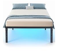 FurnitureR Single Metal Platform, Bed Frame with RGB LED Light, Minimalist Adults Bed Base, Strong Slat Support, Easy Assembly, Dorm, School, Bedroom Supplemental Bed Frame, 90 x 194 cm