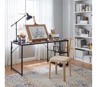 FurnitureR Table à Dessin Industrielle 140cm, Plateau Bi-Couleur Rétro Marron et Noir, 2 Etagères Latérales pour Fournitures-Réglage en Hauteur, Idéale Atelier, Création ou Bureau Maison
