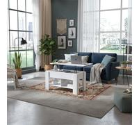 FurnitureR Table Basse Relevable avec Coffre de Rangement, Compartiments Pratiques, Design Contemporain, Parfaite pour Salon Polyvalent, Blanc, 96 x 50 x 47cm