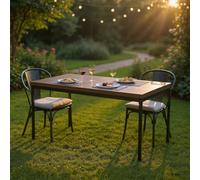 FurnitureR Tables de Bistrot pour Jardin en Brune, Style Épuré et Élégant pour 4 à 6 Personnes, Plateau en Bois Epais avec Structure Métallique, pour Café, Balcon, Patio 150x75x75cm