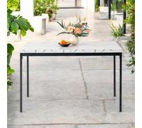 FurnitureR Tables de Bistrot pour Jardin en Imitation Marbre Blanc, Style Épuré et Élégant pour 4 à 6 Personnes, Plateau en Bois Epais avec Structure Métallique, pour Café, Balcon, Patio 120x70x75cm