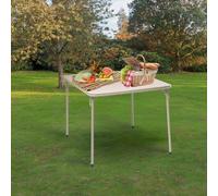 FurnitureR Tables de Bistrot pour Jardin Square Oak, Structure Métallique Robuste et MDF Plateau Rembourré en Cuir Synthétique, Pliable et Portable pour Camping, Pique-Nique, Jardin et Patio,86x86cm
