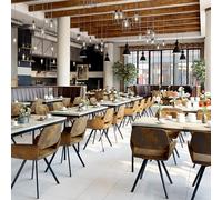 FurnitureR Tables de Cafétéria en Grise, Table de Cantine Scolaire pour 4 à 6 Personnes, Plateau en Bois Epais avec Structure Métallique, pour Les Repas et Les Réunions, 150x75x75cm