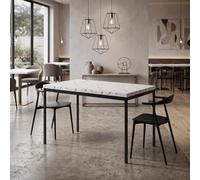 FurnitureR Tables de Cafétéria en Imitation Marbre Blanc, Table de Cantine Scolaire pour 4 à 6 Personnes, Plateau en Bois Epais avec Structure Métallique, pour Les Repas et Les Réunions, 120x70x75cm