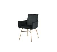 FURNLUX Petra Chaise de salle à manger, design moderne, velours et polyester, noir avec pieds dorés, 57 x 60 x 87 cm, 9 kg, conseils d'entretien : entretien du velours nécessaire