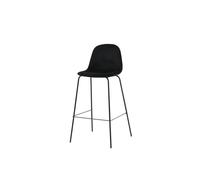 FURNLUX Polar Tabouret de bar, chaise de salle à manger, rembourré, textile/velours, noir, 42 x 43 x 105 cm, hauteur d'assise 77 cm, 4 kg, dossier rond, structure en acier, spray textile recommandé