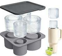 FURNSII Bac à Glaçons pour Stanley Cup, Moule à Glace en Silicone Fabrication de 4 Gros Glaçons Cylindriques, Plateau Bac a Glacons avec Couvercle pour Stanley Thermos Ice Mold