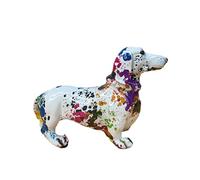 Furtryvl Statue Chien Teckel en Résine Colorée, Figurine Animaux Créative Peint, Décoration Graffiti Art