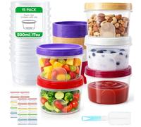 Furuising 15 Pièces 500ml/17oz Boite Congelation Alimentaire avec Couvercles, Boite pour Congelateur Grand Format Rond, Boites Container Hermétique pour Deli, Légumes, Soupe, Micro Ondes, Congelateur