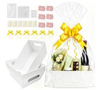 Furuising 6 Pcs Panier Cadeau Vide À Garnir avec 6 Sacs de Cellophane,Ruban | Lot de 6 Blanc Panier Garni Vide con Cartes de Vœux, Corbeille Noel Carton pour Panier Garni,Paques,Anniversaire,Mariage,Fête