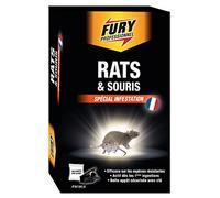FURY - Sachets contre rat et souris - Efficace sur les espèces résistantes - Actif dès les 1ères ingestions - Pré dosés - 7x20g- fabrication française