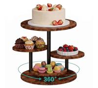 FUSHITON Support à Gâteaux 4 Niveaux Rotatif 360° en MDF Revêtu Mélamine et Métal, Présentoir à Cupcakes, Gâteaux, Fruits, Plantes, Décoration, Hauteur 32,5 cm, Plateaux Ø30/20 cm