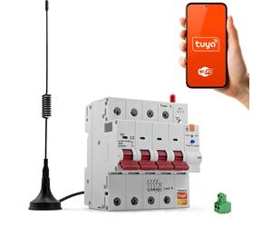 fusible 3 phases disjoncteur WiFi 4P Tuya 63A 6KV Antenne de mesure d'énergie