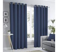 Fusion Home Furnishings Sorbonne-100 Paire de Rideaux à œillets 100% Coton Bleu Marine 168 x 229 cm