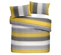 Fusion - Housse de Couette à Larges Rayures Blanc et Jaune - 200 x 200 cm - 2 taies d'oreiller - Housse de Couette à Rayures contemporaines en Ocre - Parure de lit doublée Jaune