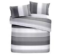 Fusion - Housse de Couette à Larges Rayures Blanc & Gris - 140 x 200 cm - 1 Taie d'oreiller - Housse de Couette à Rayures Contemporaines en Gris - Parure de Lit Doublée Grise