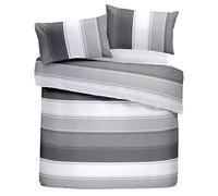Fusion - Housse de Couette à Larges Rayures Blanches et Grises - 200 x 200 cm - 2 taies d'oreiller - Housse de Couette à Rayures contemporaines en Gris - Parure de lit doublée Grise