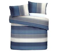 Fusion - Housse de Couette à Larges Rayures Bleues - 200 x 200 cm - 2 taies d'oreiller - Housse de Couette à Rayures contemporaines en Bleu - Parure de lit doublée Bleue - Parure de Couette Natucail