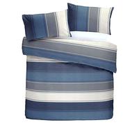 Fusion - Housse de Couette à Larges Rayures Bleues - 230 x 220 cm - 2 taies d'oreiller - Housse de Couette à Rayures contemporaines en Bleu - Parure de lit doublée Bleue - Parure de Couette Natucail