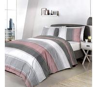 Fusion - Housse de Couette à Larges Rayures Gris et Rose - 200 x 200 cm - 2 taies d'oreiller - Housse de Couette à Rayures contemporaines en Rose et Gris - Parure de lit à Rayures Roses