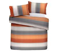 Fusion - Housse de Couette à Larges Rayures Orange - 200 x 200 cm - 2 taies d'oreiller - Housse de Couette à Rayures contemporaines en Terre Cuite et Gris - Parure de lit doublée Orange/Gris