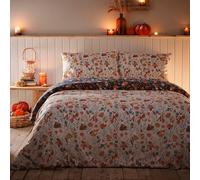 Fusion - Housse de Couette Autumn Gonks - 200 x 200 cm - Réversible (2 Couleurs) - 2X taies d'oreiller - Literie Woodland en Naturel et Bleu Marine - Housse de Couette Champignon et Citrouille