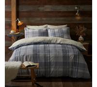 Fusion - Housse de Couette en Polaire à Carreaux Gris - Lit Double (200 x 200 cm) - Réversible - Motif Tartan Gris Clair - Parure de lit en Flanelle Bleue avec Couette en Polaire - Polaire Blanche