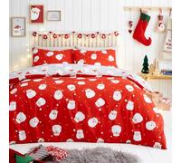 Fusion - Housse de Couette Happy Santa Claus 200 x 200 cm - Réversible (2 Couleurs) 2X Taies d'Oreiller Incluses - Literie Rouge Facile d'Entretien avec Père Noël - Décoration de Noël