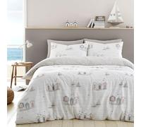Fusion - Housse de Couette Nautique Naturelle - Lit Simple (140x200 cm) - Réversible (2 Motifs) - Bord de mer/Bateau à Voile - Literie Blanche et Naturelle, Naturel