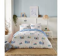 Fusion Housse de Couette Noël - Bleu Nautique - Réversible avec Motifs Bateaux & Plage - 140x200 cm - 1 Taie d’Oreiller - Literie Côtière avec Animaux Marins - Parure de Lit Hiver Douce