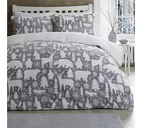 Fusion - Housse de Couette Polaire Artic Animals Teddy - 140 x 200 cm - 1x taie d'oreiller - Housse de Couette Ours Polaire, cerf et Pingouin - Parure de lit de Noël/Literie d'hiver