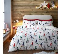 Fusion - Housse de couette polaire Christmas Gonk Teddy - 230 x 220 cm - Réversible - 2x taies d'oreiller - Parure de lit blanche avec polaire - Housse de couette Gnome de Noël - Parure de lit de Noël
