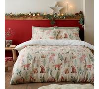 Fusion - Housse de Couette Polaire Woodland Animals Teddy - 140 x 200 cm - Design réversible - 1x taie d'oreiller - Literie Woodland en Naturel - Housse de Couette Naturelle - Parure de lit de Noël