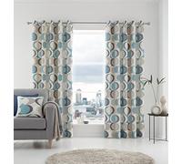Fusion - Lot de 2 Rideaux 100% Coton à œillets géométriques en Forme de Croissant pour Chambre à Coucher et Salon - Bleu Canard - 168 x 229 cm (l x L)