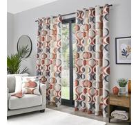 Fusion - Lot de 2 Rideaux 100% Coton - Motif Cercles vectoriels rétro - Motif géométrique - Terre Cuite - 229 x 183 cm - pour Chambre à Coucher et Salon