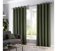 Fusion Lot de 2 Rideaux occultants à œillets - Vert Bouteille - 117 x 183 cm - 100% Coton - Tissage épais - Thermique/insonorisant - pour Chambre à Coucher et Salon