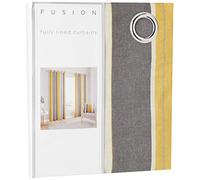 Fusion Matteo Lot de 2 rideaux à œillets en coton à rayures grises et ocres - 117 x 137 cm (l x L) - Pour chambre à coucher ou salon - Motif à rayures jaunes et grises - Coussin assorti vendu