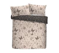 Fusion Parure de lit 52% Polyester recyclé 48% Coton, Taille Double 200 x 200 cm, Gris, imprimé dessiné à la Main avec Motif céleste, réversible