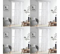 Fusion - Rideau Voilage Simple pour fenêtres 140 x 122 cm - Rideau en Voile pour Chambre/Salon - Rideau Voilage Feuille/fougère - Rideaux Transparents imprimés Feuilles en Gris - Voilages intérieurs