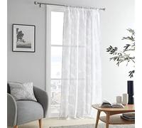 Fusion - Rideau Voilage Simple pour fenêtres 140 x 182 cm - Rideau en Voile pour Chambre/Salon - Rideau Voilage Feuille/fougère - Rideaux Transparents imprimés Feuilles en Gris - Voilages intérieurs