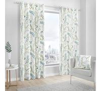 Fusion - Rideaux à Feuilles Florales Vertes et Blanches 168 x 137 cm - 2 Panneaux - 100% Coton - Œillets Avec Imprimés de Fougères - Insonorisés Pour Chambre à Coucher