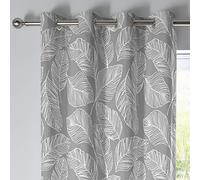 Fusion - Rideaux à Feuilles Grises 168 x 183 cm - 2 Panneaux - 100% Coton - Œillets Gris - Imprimé Tropical - Collection Matteo