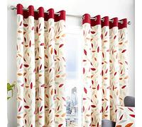 Fusion - Rideaux à Feuilles Rouges 168 x 229 cm - 100% Coton - 2 Panneaux - Rideaux à œillets en Rouge - Rideaux Floraux Bordeaux pour Chambre et Salon - Collection Beechwood