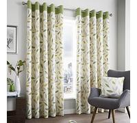 Fusion - Rideaux à Feuilles Vert Citron 229 x 229 cm - 100% Coton - 2 Panneaux - Rideaux à œillets Vert Citron - Rideaux Floraux Verts pour Chambre et Salon - Collection Beechwood
