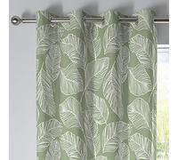 Fusion - Rideaux à Feuilles Vertes 168 x 137 cm - 2 Panneaux - 100% Coton - Œillets Verts avec Imprimé Tropical - Collection Matteo