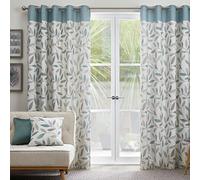 Fusion Rideaux à œillets - Motif feuille bleu canard - 168 x 137 cm - 100 % coton - Collection bois de hêtre - 2 panneaux à œillets - Motif floral pour chambre et salon