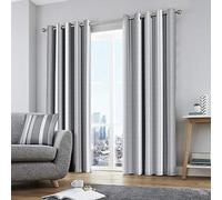 Fusion - Rideaux à Rayures Grises 229 x 183 cm - 2 Panneaux - 100% Coton - Gris pour Chambre et Salon - Rideaux à œillets - Coussin Assorti Disponible